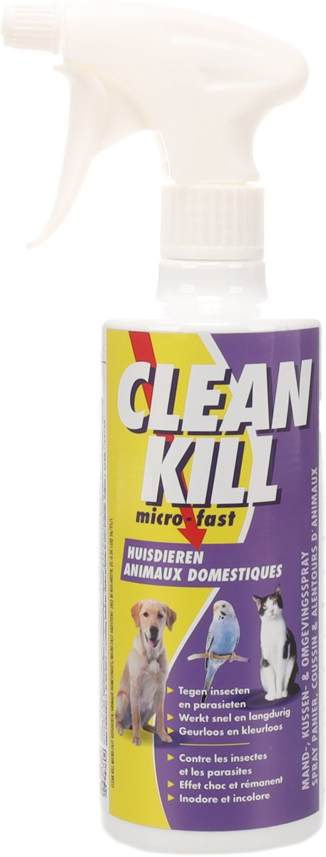 Spray anti-puces Flamingo - cleankill microfast spray 450ml - spray antiparasitaire - contre les puces - tiques - poux et acariens - pour meubles et tapis - ne pas utiliser sur les animaux - fabriqué en Europe