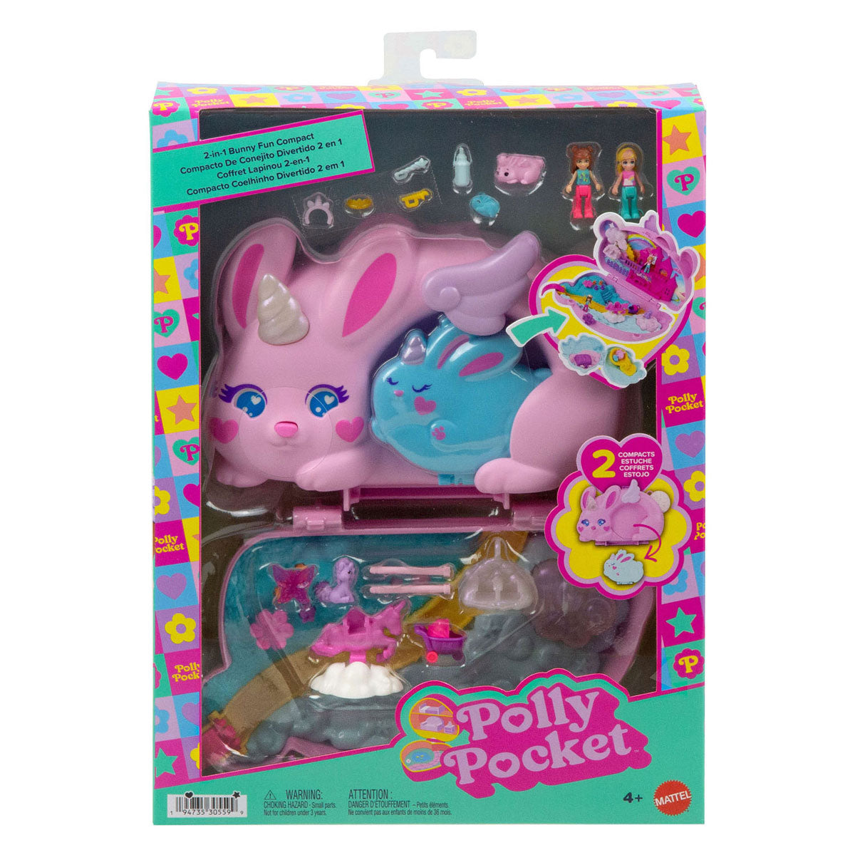 Polly pocket 2-en-1 Bunny Fun - sac avec ensemble de jeu compact