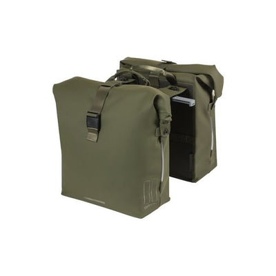 Basil SoHo double sacoche à vélo Nordlicht MIK - sacoche à vélo verte imperméable avec éclairage LED, 41L