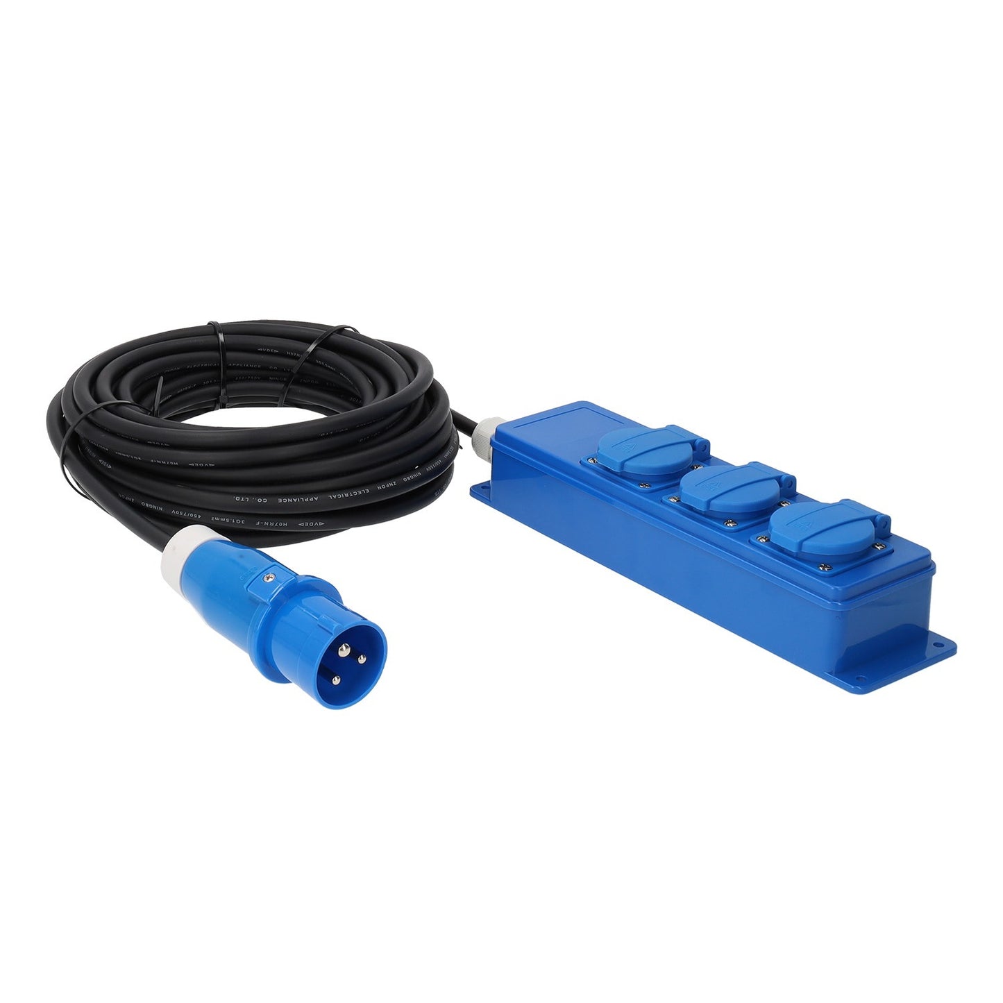Multiprise Schuko triple unité CEE 3 voies avec câble de 10 mètres et prise CEE