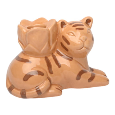 Bougeoir ambiance Manoir crème tigre 12,5x7,5x8,5cm