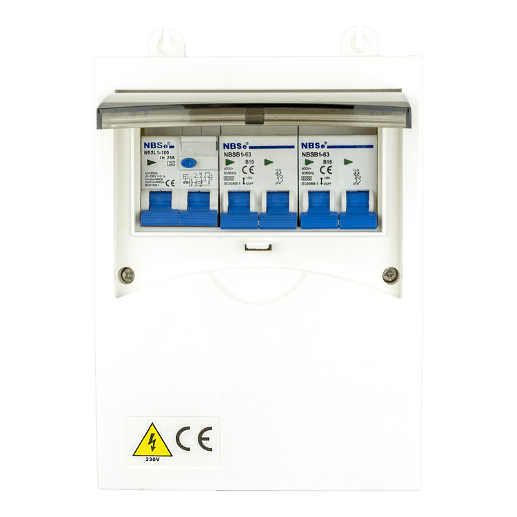 Fusible Ngk 6 modules avec fusibles bipolaires b10a et b16a et disjoncteur différentiel 30ma