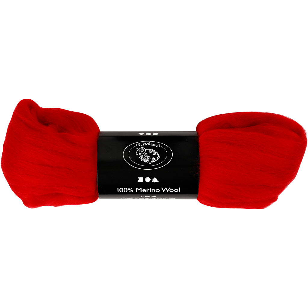 Laine mérinos Creativ company, épaisseur 21 my, rouge Noël, 100 gr 1 boîte