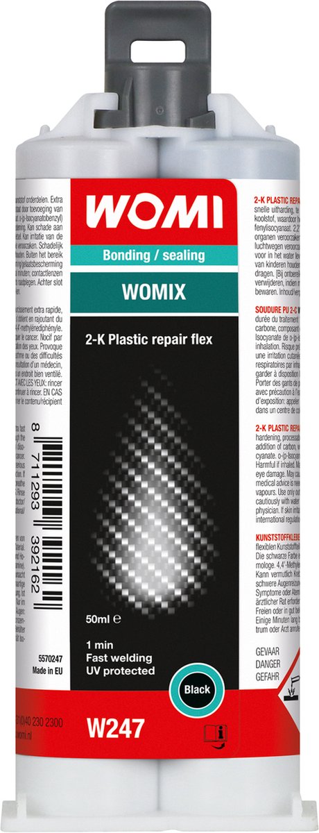 Womi w247 2k plastic repair flex – 50 ml noir – réparation plastique flexible – forte adhérence 2k – finition professionnelle