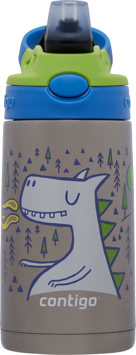 Bouteille thermos Contigo easy clean à bec automatique avec paille pour enfants, bouteille d'eau en acier inoxydable sans BPA, 100 % étanche, facile à nettoyer, idéale pour la garderie, l'école et le sport, 380 ml | dragon de feu