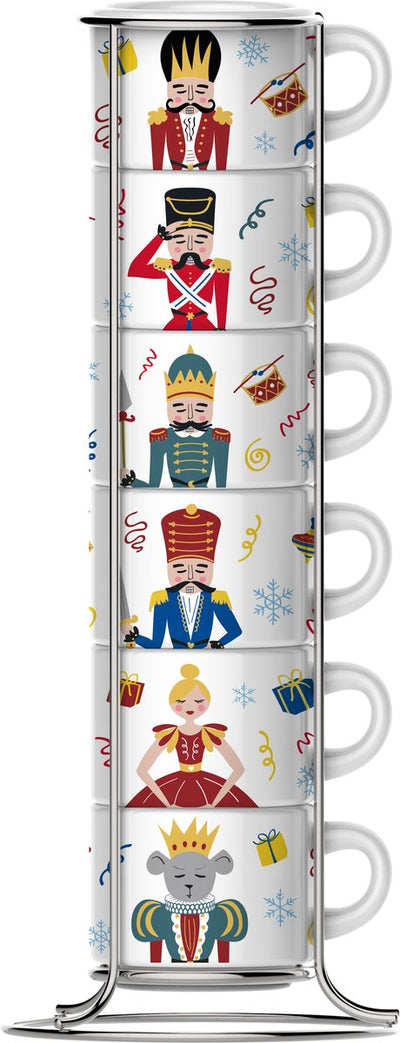 Bialetti set de tasses à expresso casse-noisette 6 pièces avec support - 90 ml - tasses à expresso en porcelaine - édition limitée - empilable