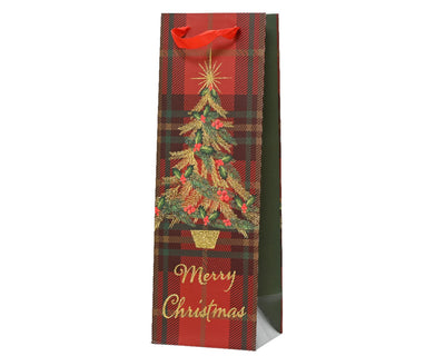 Sac pour bouteille de vin Decoris Sapin de Noël rouge