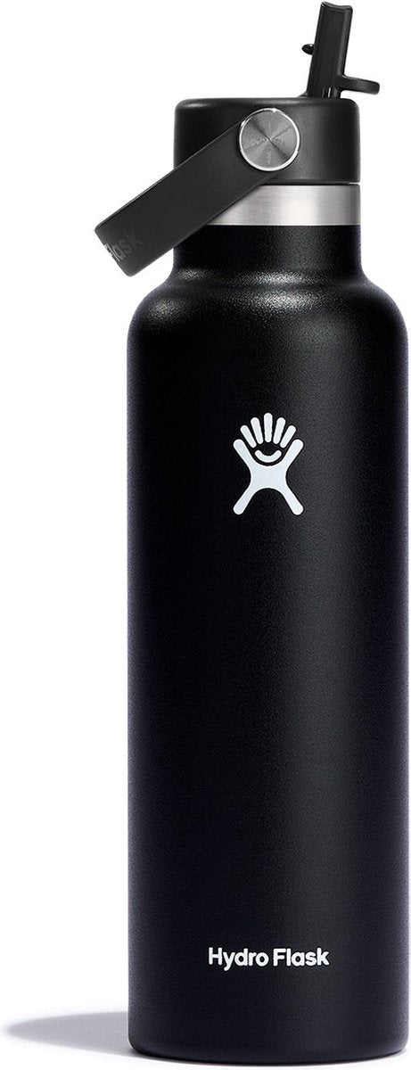 Gourde Hydro Flask à bouche standard avec bouchon en paille flexible (621 ml) - noir