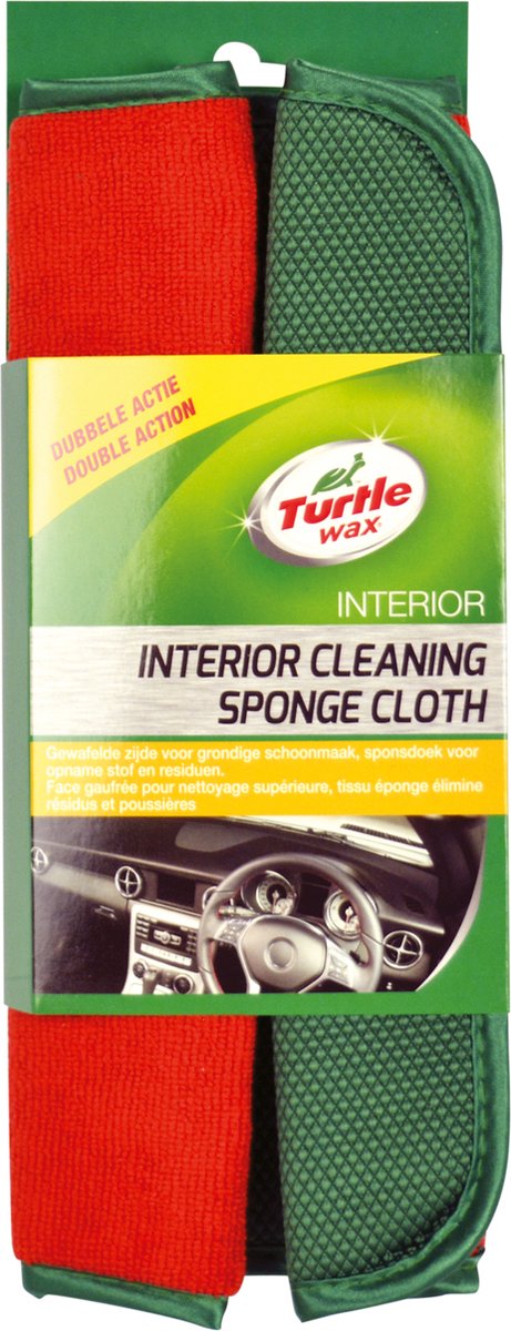 Tissu intérieur Turtle Wax double action - côté gaufré nettoie - sèche sans laisser de traces - côté éponge absorbe l'eau - côté éponge absorbe la saleté - 32x28cm