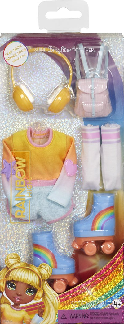 Assortiment de pack haute couture arc-en-ciel comprenant 1 tenue complète, des chaussures, des bijoux et des accessoires pour jouer. mélangez et assortissez pour beaucoup de plaisir. jouets et cadeaux pour les enfants à partir de 4 ans