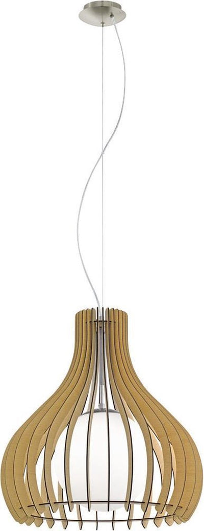 Eglo tindori - suspension - 1 lumière - ø500mm. - nickel mat - érable, blanc