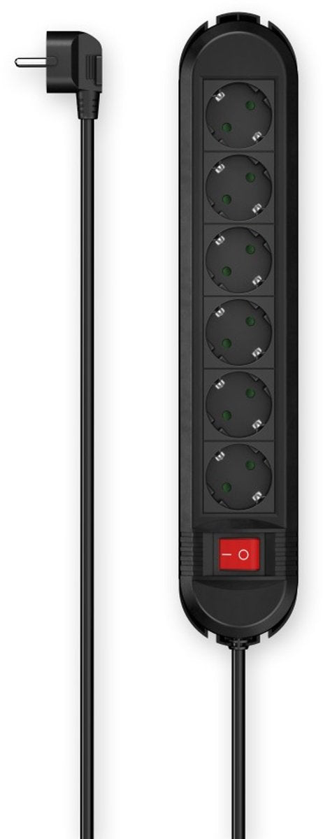 Hama multiprise 6 prises avec interrupteur - montage mural - 3m. - noir