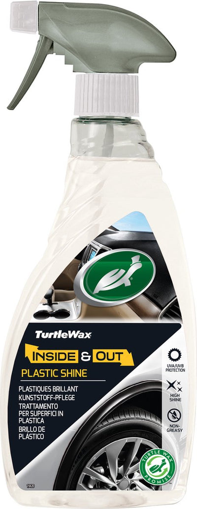 Turtle Wax Inside Out Plastic Shine - pour tous les plastiques intérieurs et extérieurs - nettoie, fait briller et protège - prévient la décoloration et les fissures - formule à séchage rapide - 500 ml