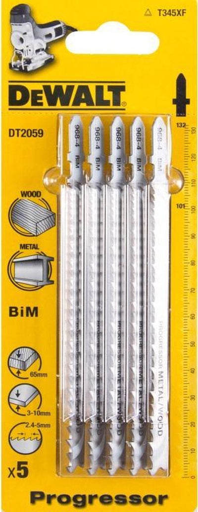 Accessoires Dewalt lame de scie sauteuse bim progressor pour métal et aluminium 3-10mm, tuyaux et profilés et bois <65 mm, 100x74x2,4-5 mm, (t345xf) - dt2059-qz