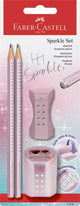 Faber-castell ensemble de crayons - sparkle cosmic - rose métallisé - 2x crayons graphite, 1x gomme, 1x taille-crayon - fc-118298