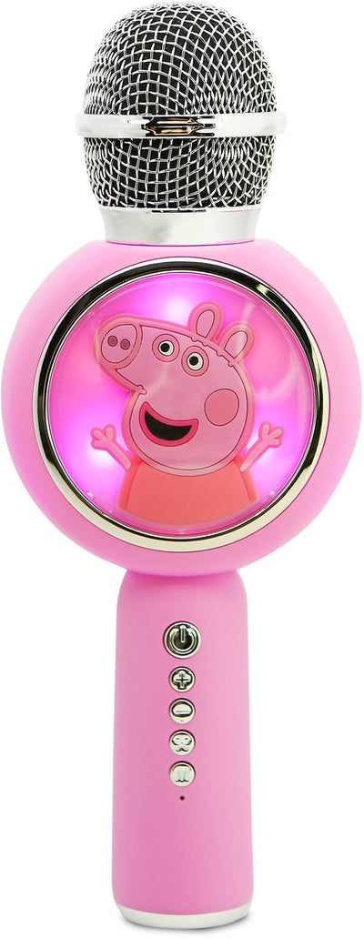 OTL Technologies Peppa Pig - microphone karaoké sans fil pour enfants - écran LED éclairé - haut-parleur - distorsion de la voix - microphone karaoké sans fil - avec effets de lumière - haut-parleur - distorsion de la voix
