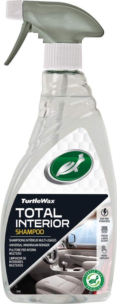 Turtle Wax Total Interior Shampoing - Nettoyant intérieur tout en un - Pour tissus, moquettes en vinyle - Également pour écrans techniques - Formule sans silicone - 500 ml
