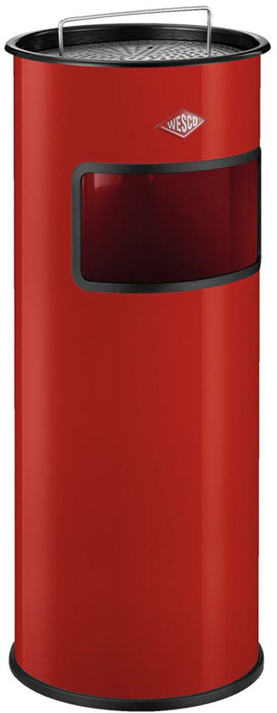 Cendrier sur pied Wesco avec tamis sans insert | 30 litres | métal - rouge | poubelle avec cendrier sur pied - fabriquée en Allemagne