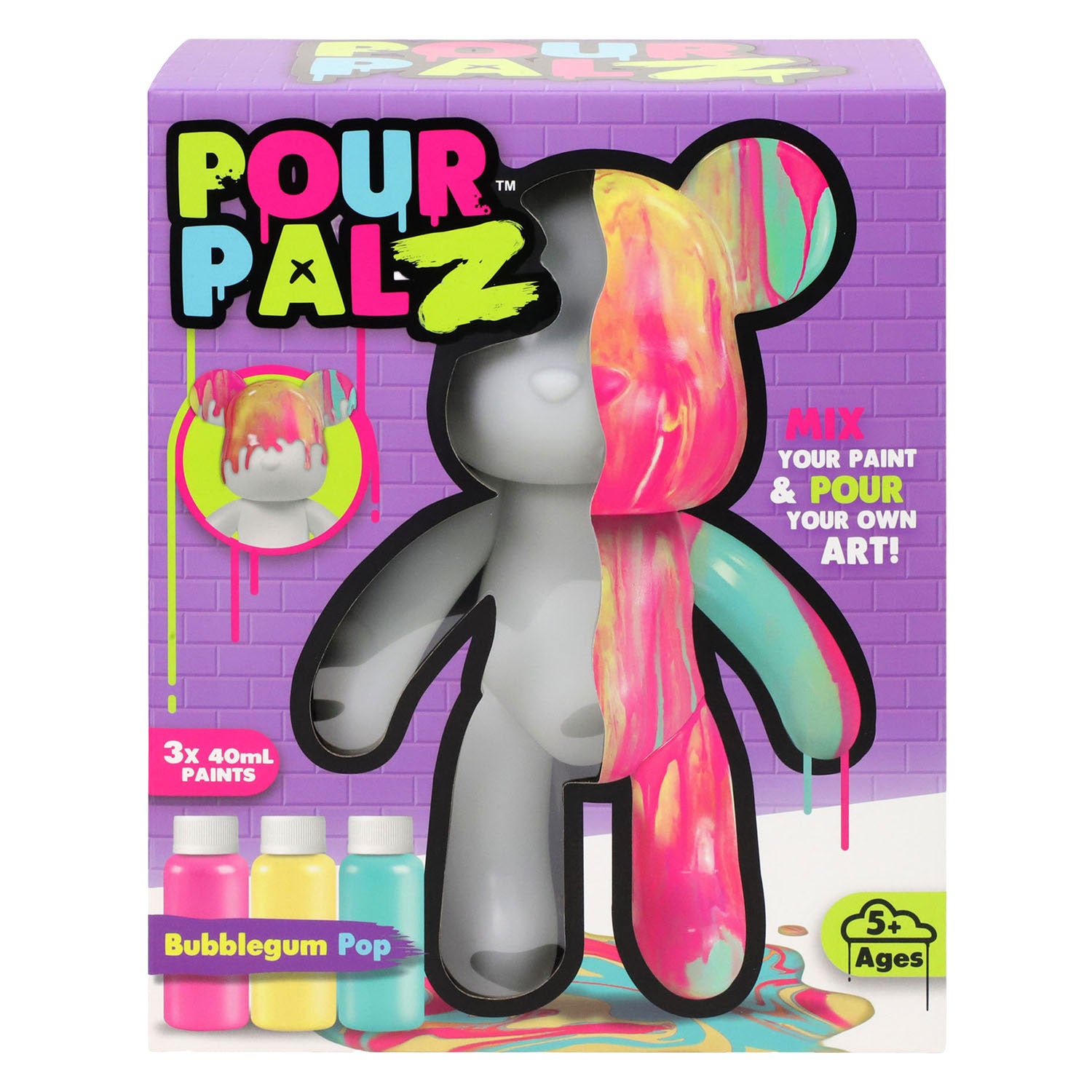 Spectron pour Palz Bubblegum Pop Bear Kit de peinture pouring - incl. 3 couleurs de peinture acrylique