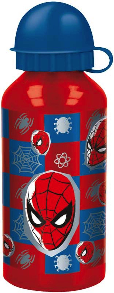 Stor Gourde en aluminium Spider-Man de Marvel - 400 ml - légère - bouchon à vis étanche - gourde pour enfants - rouge bleu