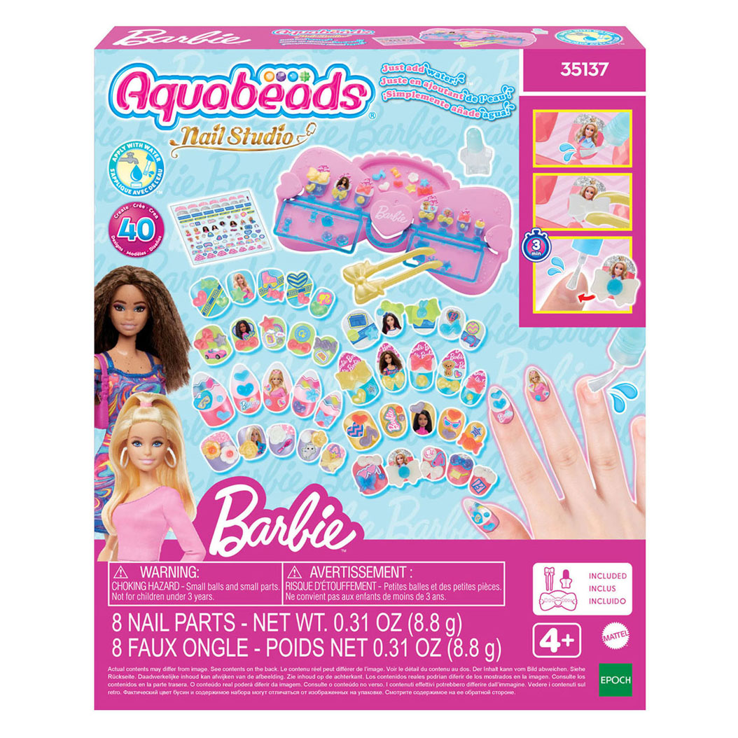 Kit de créateur Barbie Nail Studio Aquabeads - avec ongles réutilisables - sans sèche-ongles - sans danger pour les enfants - uniquement de l'eau requise
