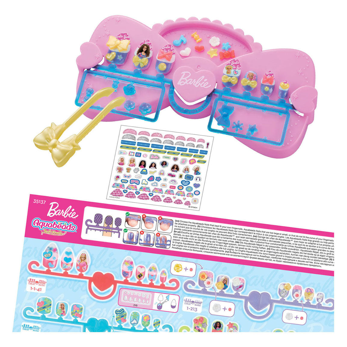 Kit de créateur Barbie Nail Studio Aquabeads - avec ongles réutilisables - sans sèche-ongles - sans danger pour les enfants - uniquement de l'eau requise
