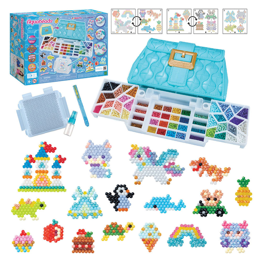 Aquabeads Design Studio (sac) - kit de bricolage complet 1400 perles en 48 couleurs - comprenant un sac à emporter pratique et une poubelle de tri