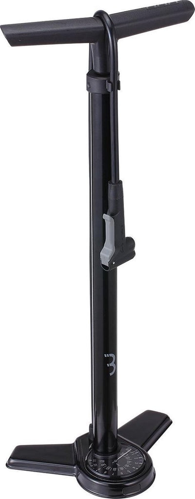 Bbb cycling pompe à vélo airsteel avec manomètre - pompe à pied pour vélo de course et VTT - pompe à pied extra longue 11 bar - noir - bfp-27