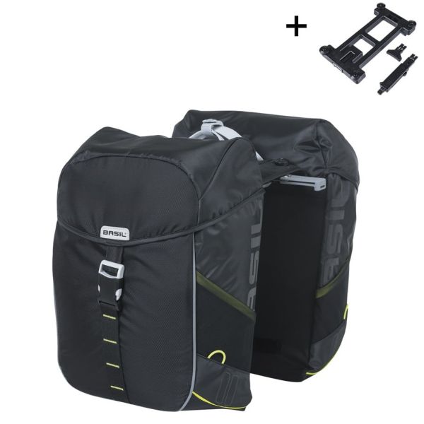 Basil Double Bicycle Bag Miles 34 litres 13 x 26 x 35 cm (2x) Lime noire