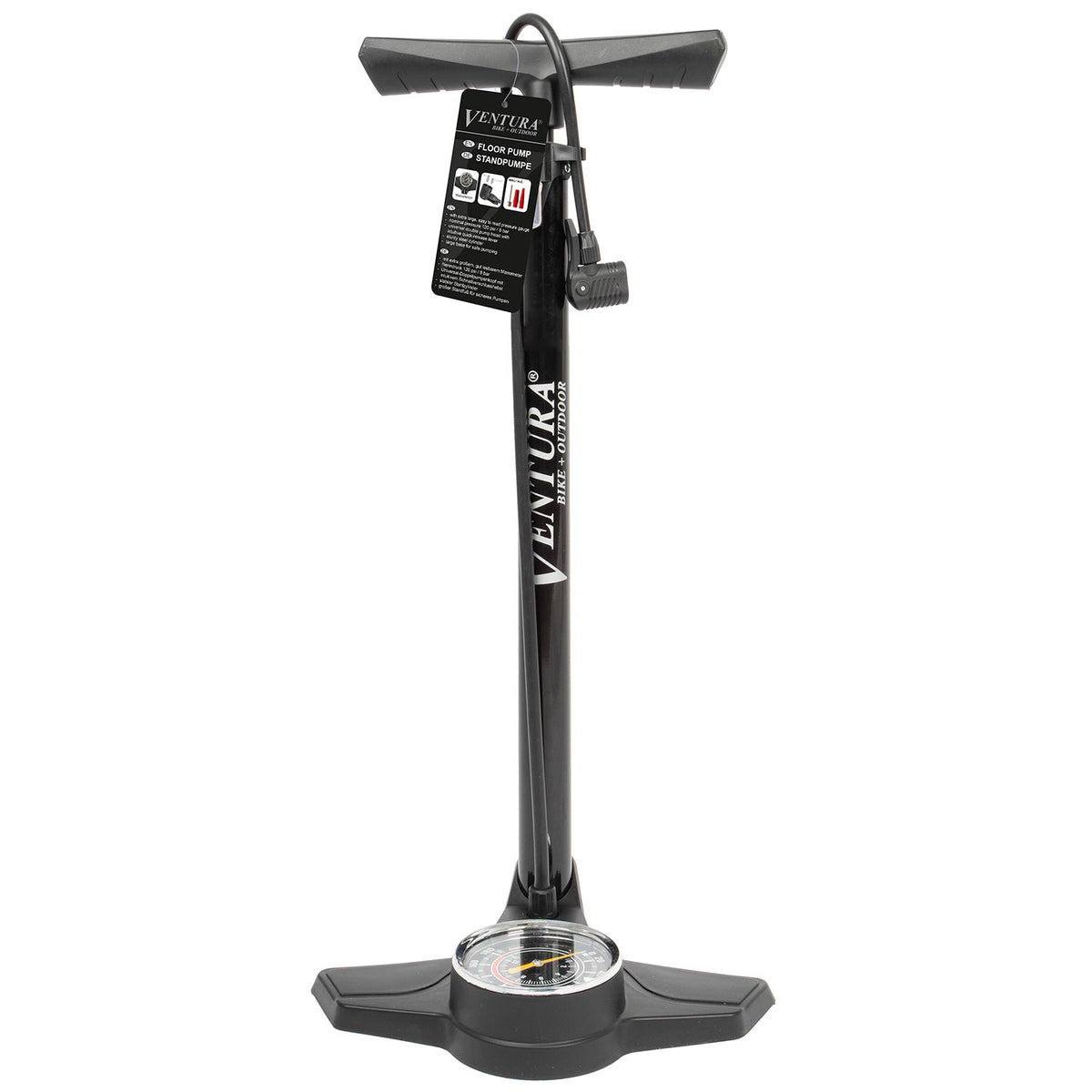 Pompe à haute pression Ventura 120 psi 8 bar en acier avec manomètre AV-DV-fv noir