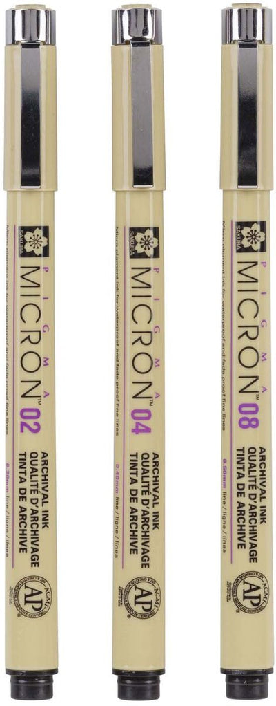 Sakura Pigma Micron Endui 3 Fineliners Black 02-04-08