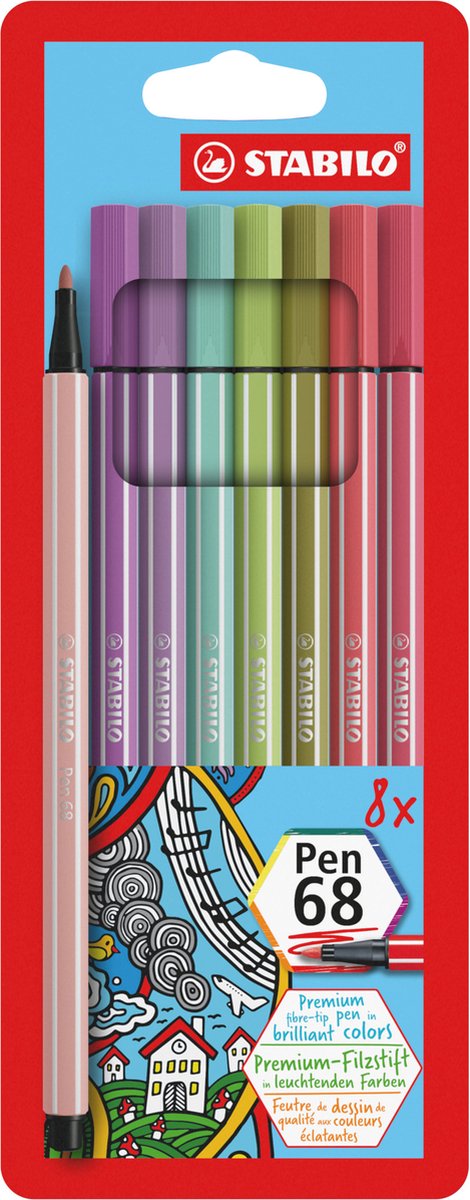Stabilo Pen 68 Felt -Tip stylos, 8e.