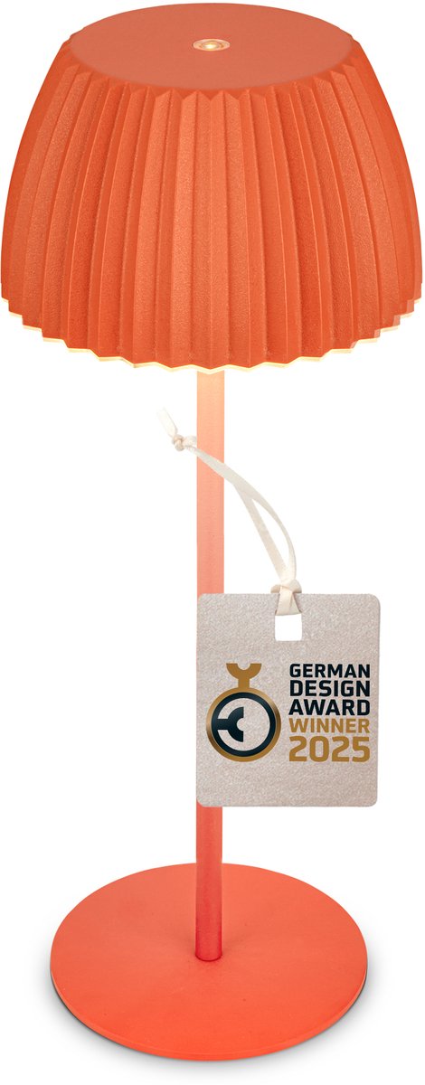 B.k.licht briloner champ - lampe de table rechargeable - lampe sans fil - dimmable au toucher - pour l'intérieur et l'extérieur - lauréat du prix du design allemand 2025 - orange - ø14,5 x 36,5 cm