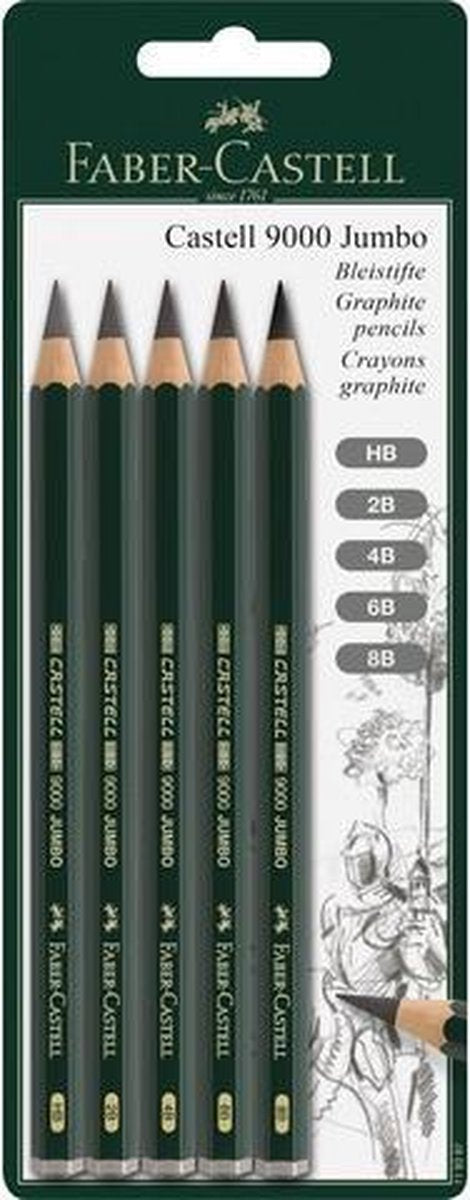 Ensemble de crayons graphite Faber-castell - série 9000 jumbo - ensemble avec 5 duretés - fc-119397