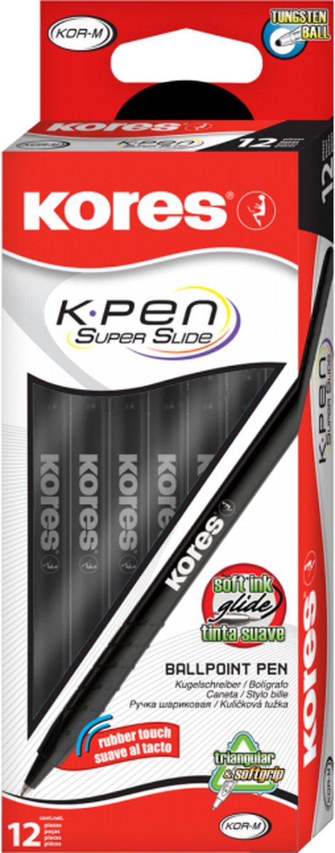 Kores 37022 stylo à bille stylo à bille bâton noir - moyen - 1 pièce