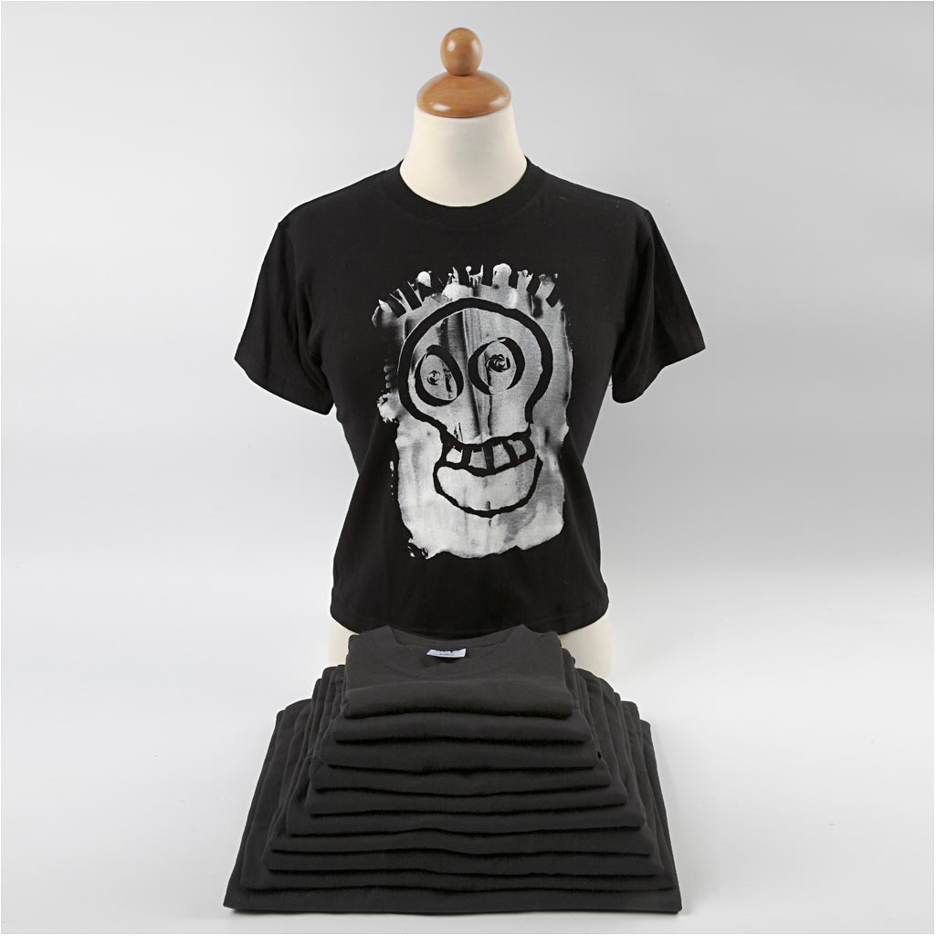 T-shirts Creativ Company, L: 32 cm, taille 3-4 ans, col rond, 145 g, noir, 1 pièce