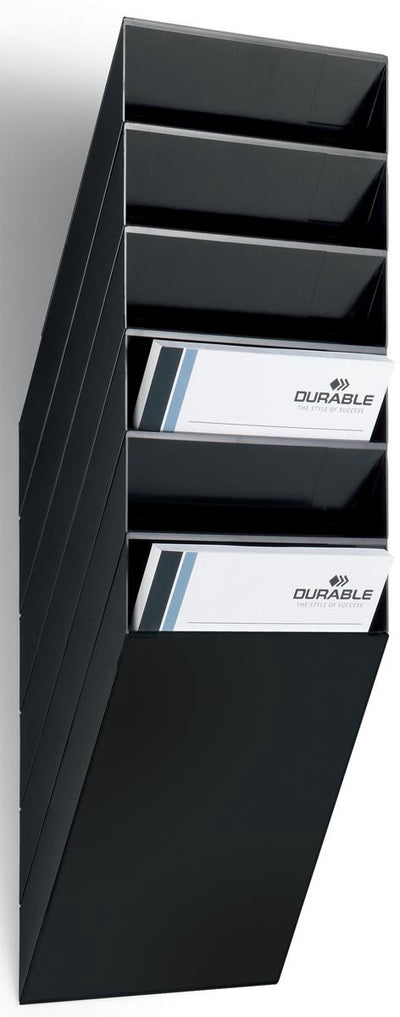Porte-brochures flexibox durable. montage mural. 6 compartiments. a4. noir