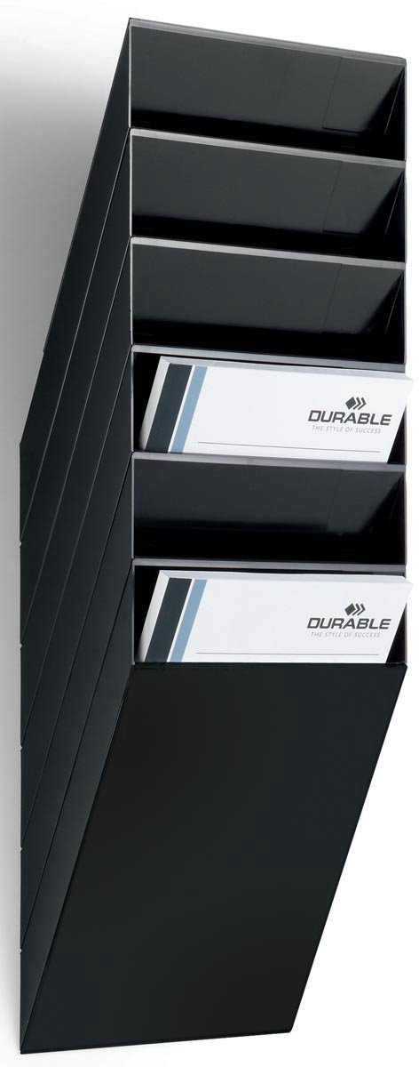 Porte-brochures flexibox durable. montage mural. 6 compartiments. a4. noir