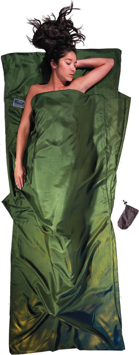 Drap de voyage Cocoon - sac à draps - soie - olive foncé