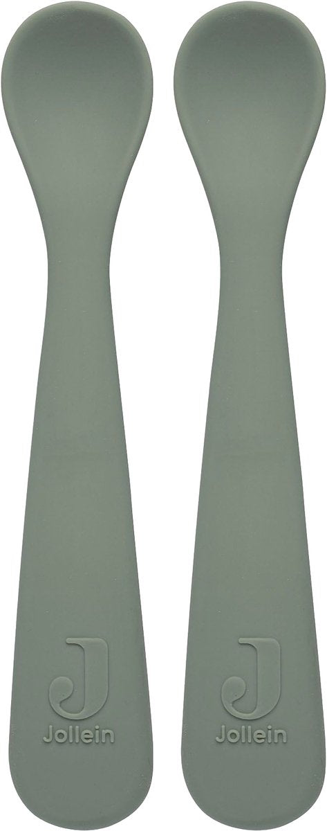 Jollein - cuillère (vert cendré) - silicone - cuillère bébé, vaisselle bébé - 2 pièces - 6-18 mois