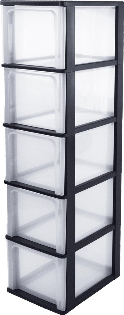 Système de tiroirs de commode organisateur Iris a4 - 5 tiroirs profonds - 5 x 13l - plastique - noir transparent