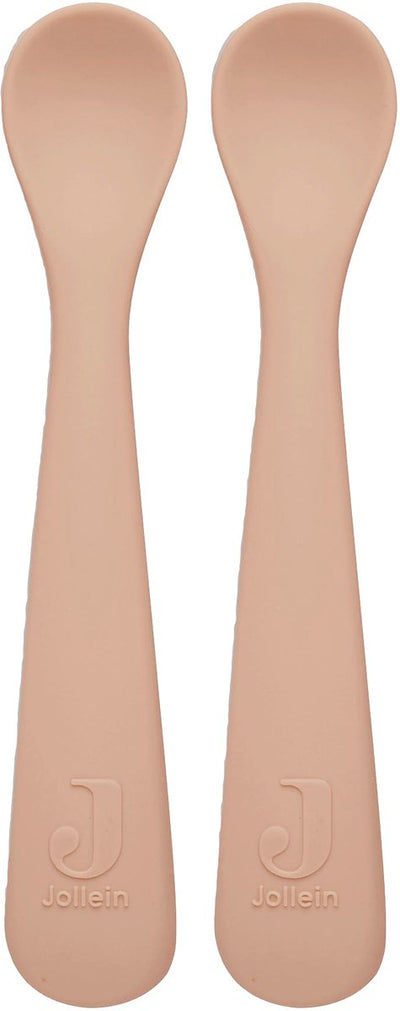 Jollein - cuillère (rose pâle) - silicone - cuillère bébé, vaisselle bébé - 2 pièces - 6-18 mois