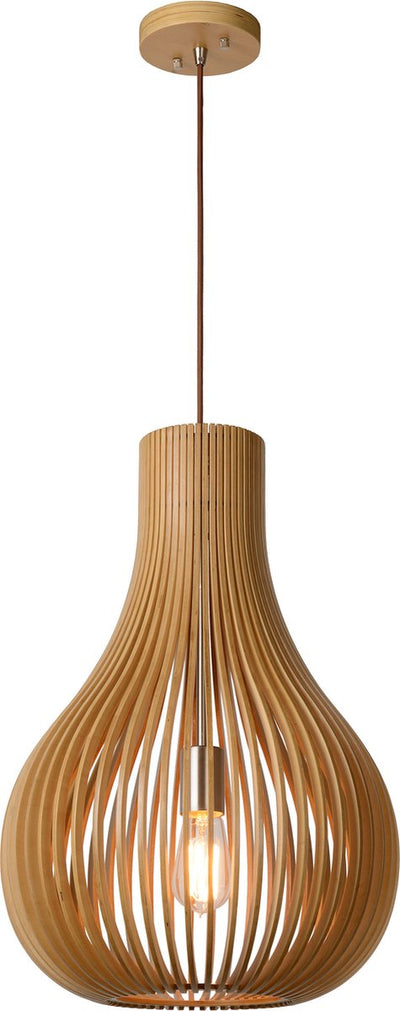 Lucide bodo - suspension - ø 38 cm - 1xe27 - aspect bois clair - japandi