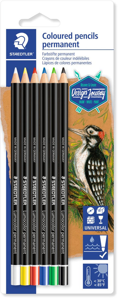 Staedtler design Journey - Lumocolor Permanent Glasochrom - Lot de 6 couleurs
