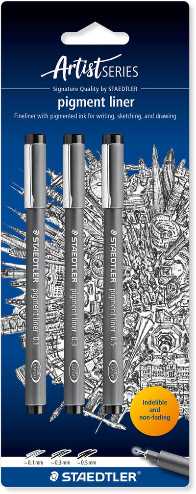 Staedtler - Artist Series - Pigment Liner 308 Fineliner - Carte de 3 pièces - Noir