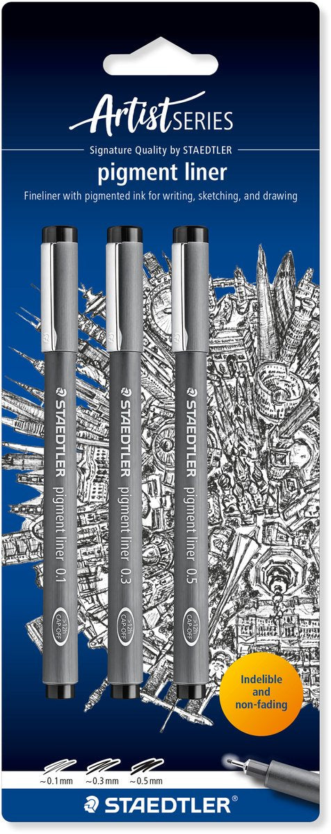 Staedtler - Artist Series - Pigment Liner 308 Fineliner - Carte de 3 pièces - Noir