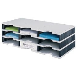Station de tri styrodoc 723x331x223mm gris noir 3 niveaux 9 compartiments