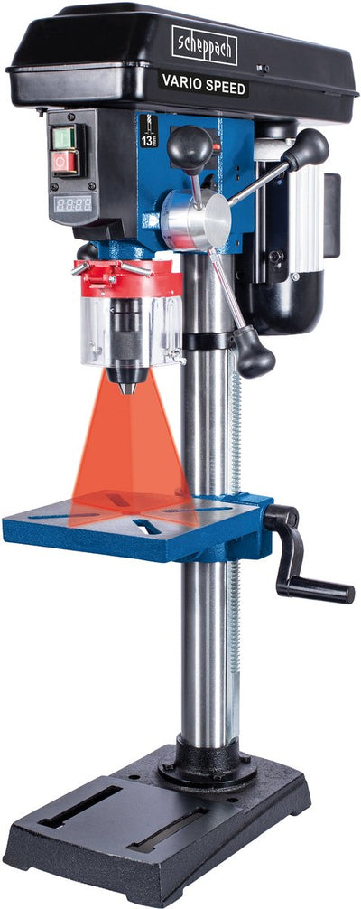 Perceuse à colonne Scheppach dp19vario - 550w - réglable en continu de 440 à 2580r min - perceuse à table avec laser - table inclinable