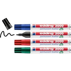 Marqueur permanent 3000 edding 1,5-3mm pointe ronde bleu, noir, rouge, vert 4 pièces