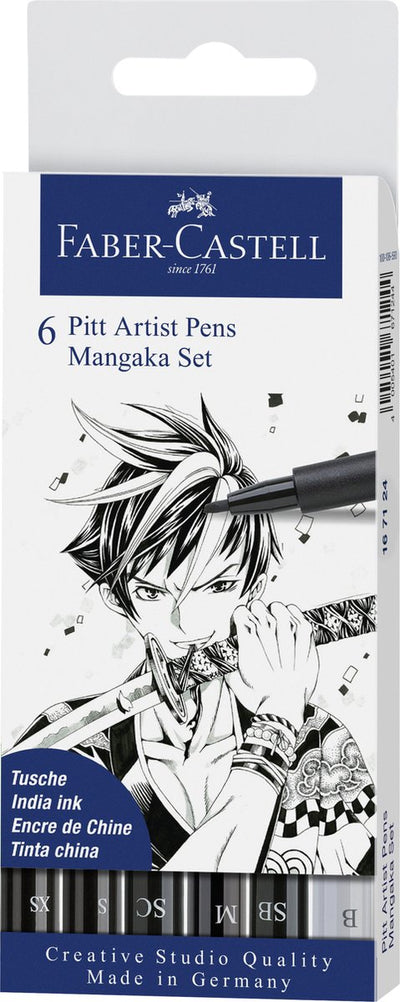 Faber Castell Faber Castell FC-167124 Marker de signe Faber-Castell Pitt Artist Pen Mangaka 6 pièces Penny Black